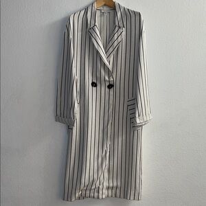 Topshop Black & Off White Striped Trench Coat Size 8-10